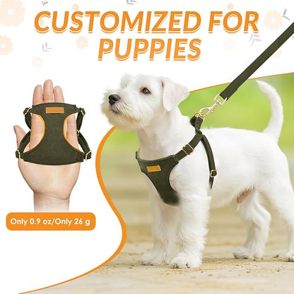 SlowTon Dog Harness Small Sized Dog - Soft XXS Dog Harness and Leash Set No Pull No Chock, Adjustable Lightweight Puppy Harness for XS Small Medium Dogs Cats (Solid Military Green, XXS)