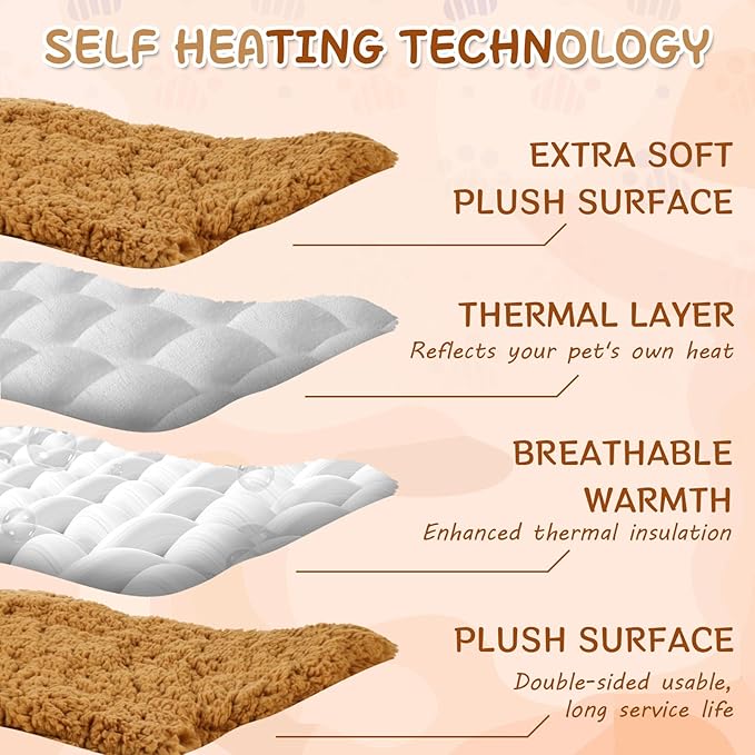 3 Pack Self Warming Pet Bed Leaf Shape Self Heating Cat Dog Mat Washable Thermal Sleeping Pad for Indoor Outdoor Hedgehog, Bunny, Sugar Glider, Rat, Chinchilla(Orange,Medium-18 x24)