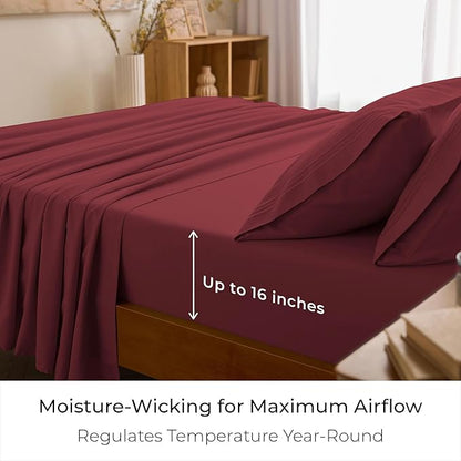 Mellanni Split King Sheet Set - 7-Piece Iconic Collection Bedding, (Including 4 Pillowcases), 16-Inch Deep Pocket, Easy Care, Extra Soft, Cooling Sheets, Brushed Microfiber - Brick Red
