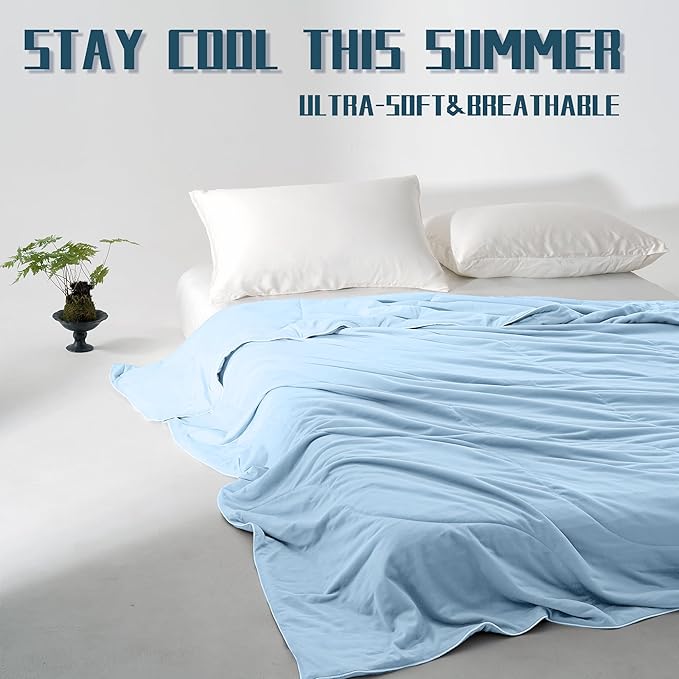 DOWNCOOL Cooling Comforter King Size, Blue Cooling Blanket for Hot Sleeper, Lightweight & Breathable Blanket for Night Sweats,Dual-Side Cooling Summer Bedding,106"X90"