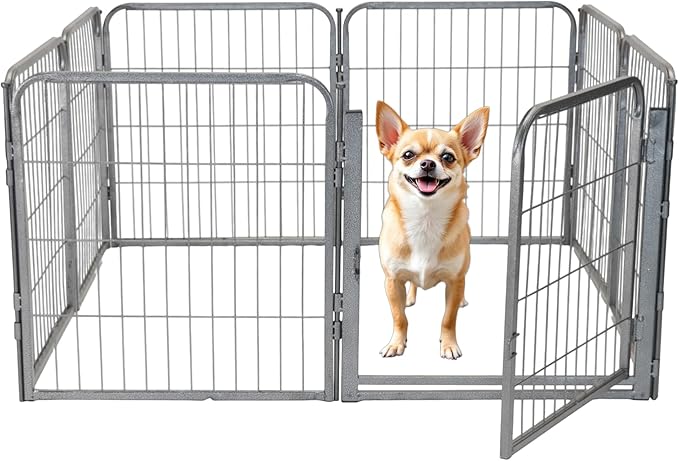 Dog Playpen - 24 inch, 8 Panel Portable Grey Metal Pet Play Pen for Small Dogs & Puppies - Indoor/Outdoor Kennel Cage | Anti-Rust - Tool Free Setup for Home, Yard, RV, or Camping