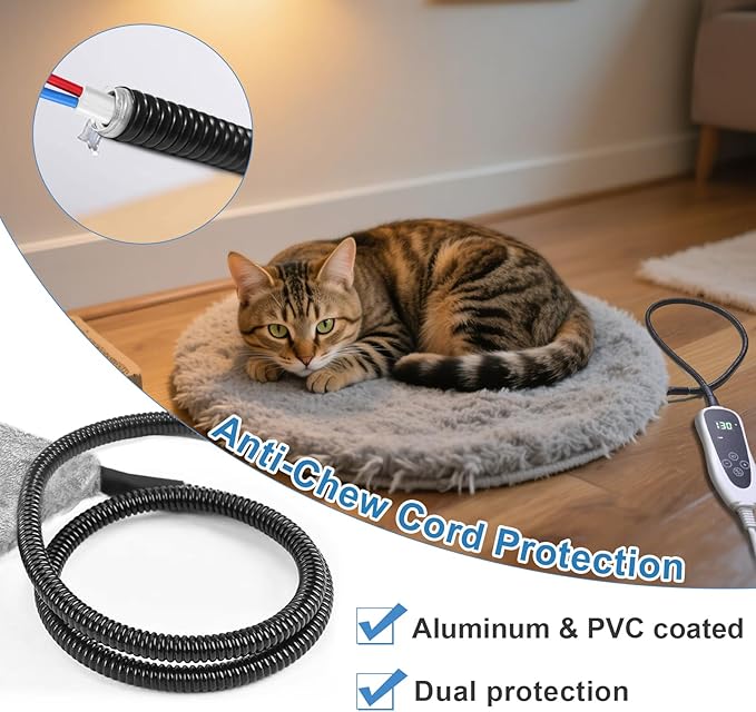 GOLOPET Cat Heating Pad 17 x 13 in with Smart Thermostat Switch and Power Line Protection Tube,Obtained MET and UL Dual Certification,Waterproof Pet Heating Pad for Cats, with Long Velvet Cloth Cover