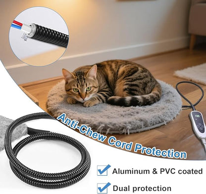 GOLOPET Cat Heating Pad 17 x 13 in with Smart Thermostat Switch and Power Line Protection Tube,Obtained MET and UL Dual Certification,Waterproof Pet Heating Pad for Cats, with Long Velvet Cloth Cover