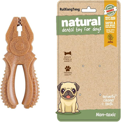 Dog Chew Toys for Aggressive Chewers, Medium & Large Dogs, Made of Real Pine Wood and Durable Food-Grade Nylon, with Tool Shape Design for Dental Cleaning and Long-Lasting Chewing (Brown-Pliers)