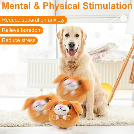 Mity rain Interactive Dog Toys, Active Moving Pet Plush Toy for Dogs, Dog Squeaky Moving Ball Toys with Chewable Plush Cover&Music for Small Medium Large Dogs Chasing (Little Dog Pattern)