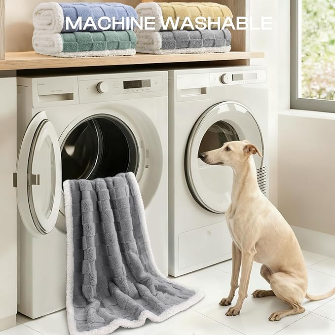 Luciphia Waterproof Dog Blanket, Leakproof Medium Pet Blanket for Couch Sofa Bed Furniture Cover Protector, Washable Soft Sherpa Fleece with 3D Jacquard, Cozy Calming Reversible, Gray White, 57"x40"