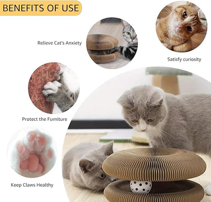 Cat Toy, Magic Organ Cat Scratch Board, Compact Cats Accordion Toy, Interactive Cardboard Cat Scratcher Pad Toys with Bell Ball for Indoor Exercise