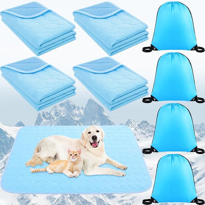 Chunful 4 Pack Pet Cooling Mat for Dogs and Cats, Summer Washable Dog Cooling Pad with Non-Slip Bottom & Storage Bags, Foldable Self-Cooling Blanket for Crate, Sofa, Floor, Car(39 x 59 Inches)