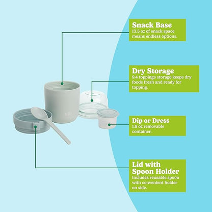 Tasty Travel Snack Cups with Spoons, On-The-Go Snacking, Divided Compartments, Great for Nuts, Cereal, Granola, Yogurt and More, Made Without BPA, 2-Pack, Aqua