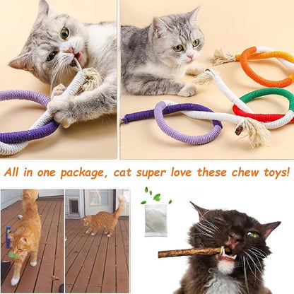 Cat Toys Chew Ropes, Silvervine Sticks Catnip Rope Toys with Refillable Natural Catnip for Cats Dental Care, Safe Teeth Cleaning Toy for Indoor Cat Kitty Kicker Toy Interactive Catnip Kitty Toys