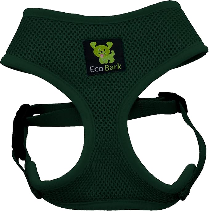 EcoBark Dog Harness - Soft Luxurious Mesh Over the Head No Pull No Choke Design - Breathable Halter Harness Vest - Eco-Friendly Easy Control for Puppy, Toy Breeds & Small Dogs (Small, Dark Green)