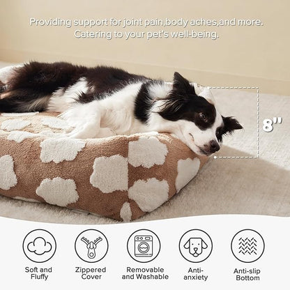 JOEJOY Medium Dog Bed Medium Size Dog, Rectangle Washable Orthopedic Pet Bed with Removable Zipper Cover, Cute Soft Calming Puppy Pet Bed with Jacquard Shaggy Plush & Non Skid Bottom