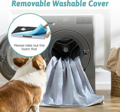 COZY KISS Cooling Dog Bed for Crate, Waterproof Dog Crate Mat with Removable Washable Cover, Orthopedic Egg Crate Foam Support, Dog Crate Bed 29x18x3 Inch,Light Blue