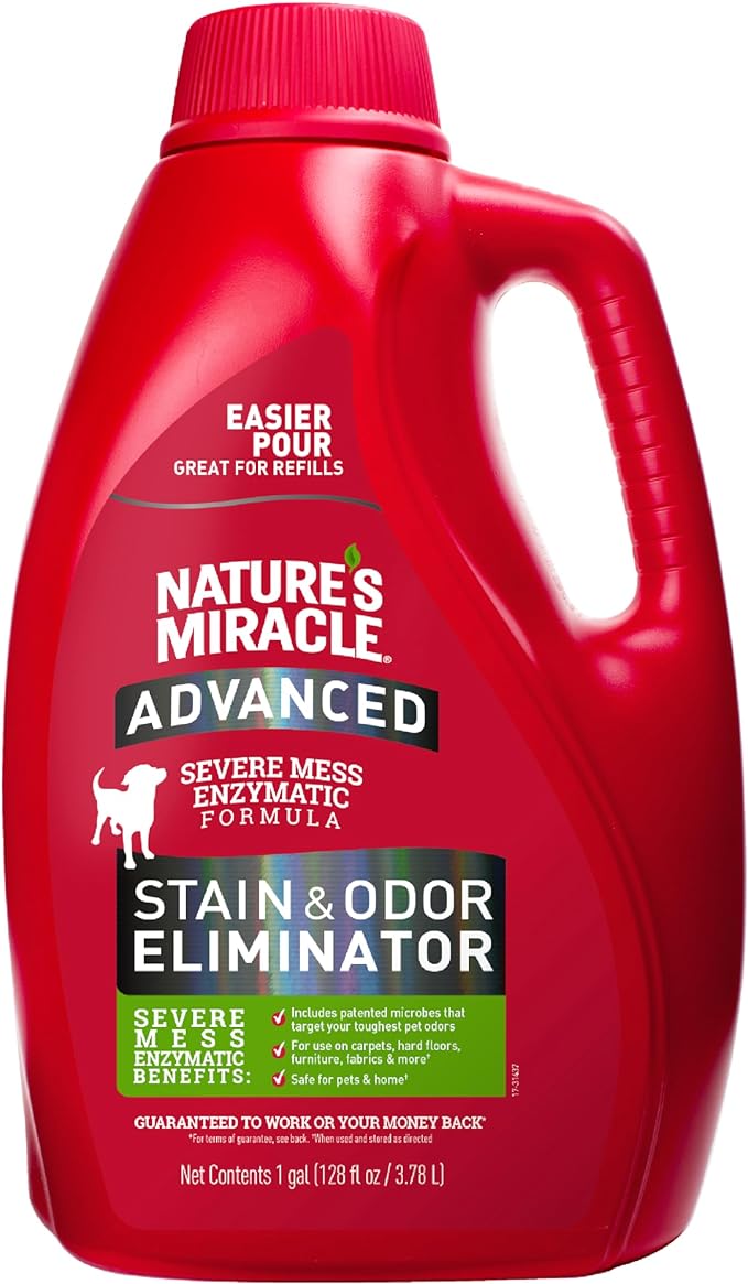 Nature’s Miracle Advanced Stain And Odor Eliminator for Dogs, 1 Gallon, Fresh Scent, Severe Mess Enzymatic Formula For Tough Pet Messes