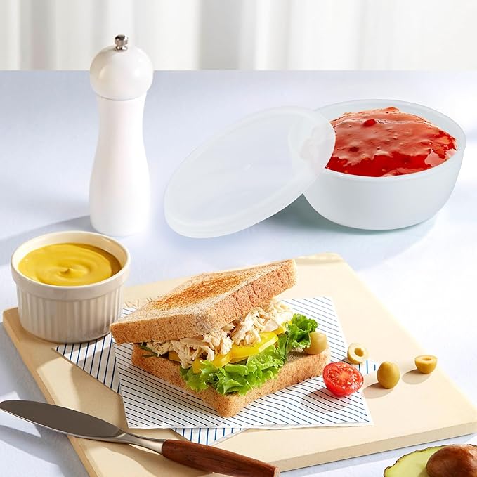 Set of 4 Plastic Prep Bowls with Lids，Microwave and Dishwasher Safe,Ideal for Baking, Prepping, Cooking and Serving Food (White)