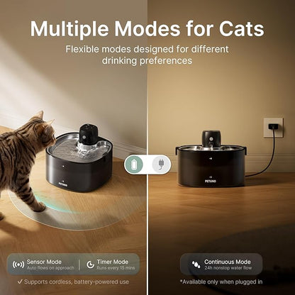 Wireless Cat Water Fountain, Cat Fountain Battery Operated, 78oz/2.3L Pet Water Fountain Cordless, 4000mAh Rechargeable Automatic Fountain with Motion Sensor, Ultra-Quiet Pump & Locking Lid, Silver