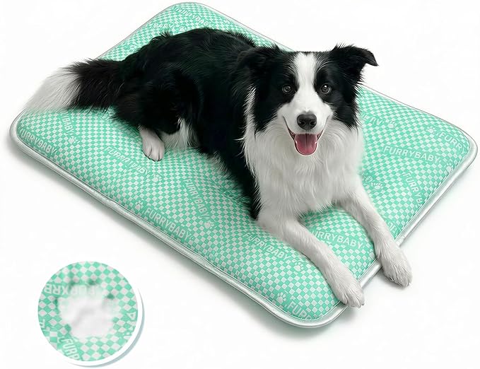 furrybaby Dog Cooling Mat Dog Bed, Extra-Thick Dog Crate Pad, Cat Bed, Washable Non-Toxic PCM Cooling Pad for Dogs Cats, Long Lasting Cooling for Crate Bed Indoor Outdoor Summer, 35x28, Mint