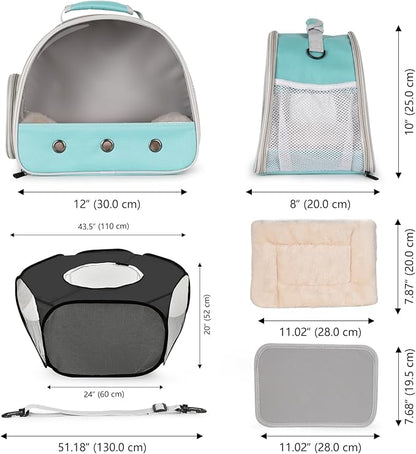 2-Pack Guinea Pig Carrier Backpack and Playpen with Lid, Breathable Pet Pen Excercise Fence, Portable Travel Cage for Bunny, Bearded Dragon, Rabbits, Hamster, Chinchillas, Sugar Glider, Squirrel