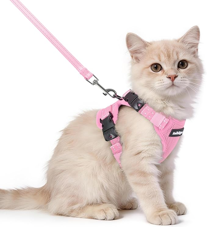 rabbitgoo Cat Harness and Leash, Escape Proof Vest with 3 Adjustable Buckles, Soft Comfortable Kitten Harness, Easy to Wear, Reflective for Safe Outdoor Walking, XS, Pink