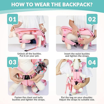 Lukovee Dog Backpack Carrier, Legs Out Easy-fit Dog Front Carrier for Small Medium Dogs, Adjustable Hands Free Dog Chest Carrier for Hiking Cycling (Pink,X-Large)