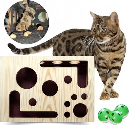 Cat Scratch Puzzle Enrichment Box with Sandpaper - Cat Nail File Enrichment Box for Indoor Cats, Stress-Free Nail Grinder & Clipper Alternative, Natural Scratching & Play (Brown)