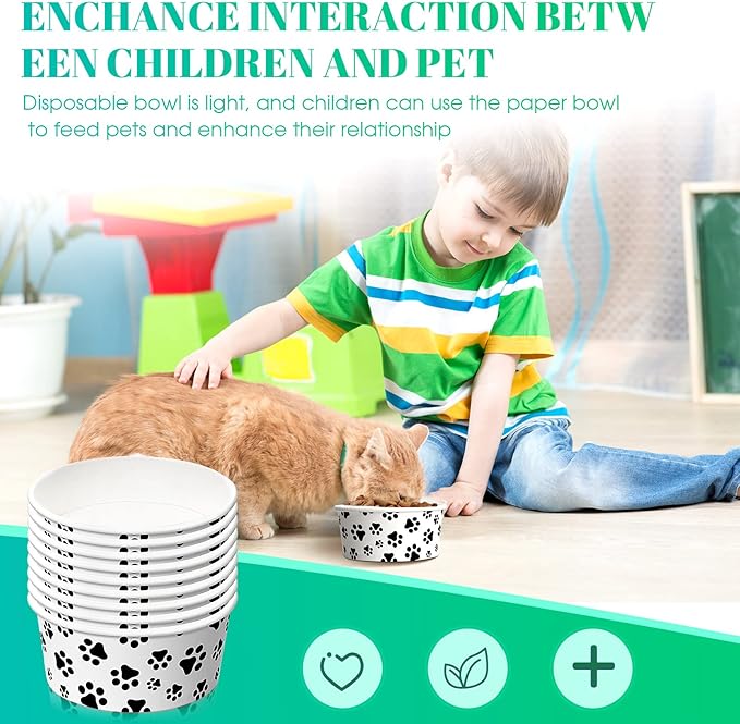 Potchen 30 Pieces Disposable Dog Bowls 12 oz Small Pet Feeding with Printed Pattern Dishes for Small Pet Paper Food Travel Bowls for Feeding Dogs and Cats Puppies Dry Wet Food Water