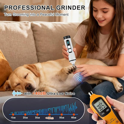 Dog Nail Grinder Quiet Electric with LED Light 2 Speed Professional Pet Nail Grinder for Dogs and Cats Safe Paw Grooming Tool for Small Medium Large Dogs