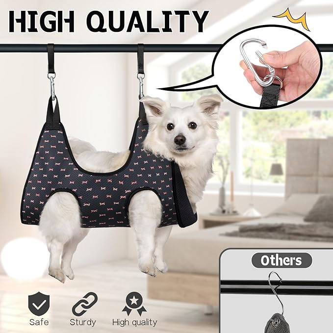 Supet Dog Grooming Hammock Harness for Dogs Cats, Restraint Dog & Small Animal Leashes Sling for Groomingk for Nail Trimming (Black Currant, XS)