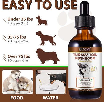 Immune Mushroom Drops for Dogs, Natural Dog Mushroom Liquid Drop with Turkey Tail Mushroom Extract Support Immune Booster, Digestive & Joint Mobility, Liquid Mushroom Supplement - 2 fl oz / 60ml