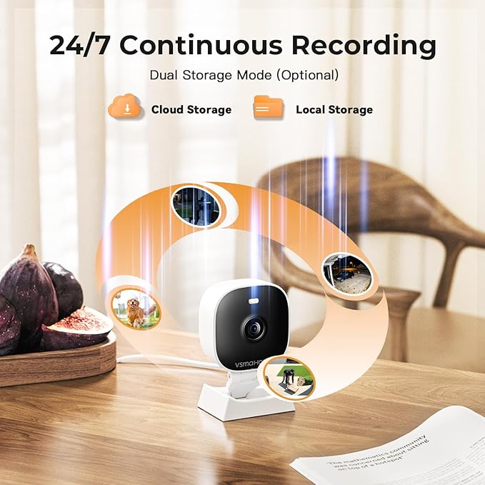 2K Cameras for Home Security,Indoor/Outdoor for Baby/Elder/Pet Monitoring with Phone app,Wired Plug&Play,Color Night Vision,2-Way Audio & 24/7 Recording,Support 128G Card ( Not Included),2-Pack