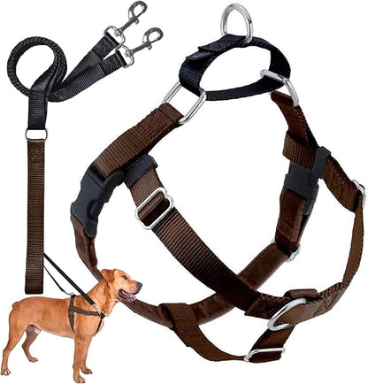 2 Hounds Design Freedom No Pull Dog Harness, Adjustable Harness and Leash Set, Easy Walking & Comfortable Control, Fits Small, Medium & Large Dogs, Solid Colors, Made in USA, 1" XXL, Brown