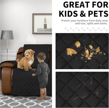 Easy-Going Oversized Recliner Sofa Cover, Reversible Couch Cover for 3 Seat Recliner, Split Sofa Cover for Each Seat with Elastic Straps for Kids, Dogs, Pets (3 Seater, Black/Black)