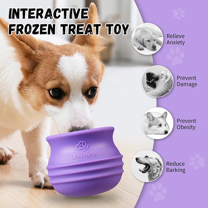 Treat Dispensing Dog Toy, Long-Lasting Interactive Puzzle Toys for Dogs, Stuffable Dog Enrichment Frozen Lick Treat Toy for Boredom, BPA Free Silicone Fetch Catch Chew Toy (Purple,S)