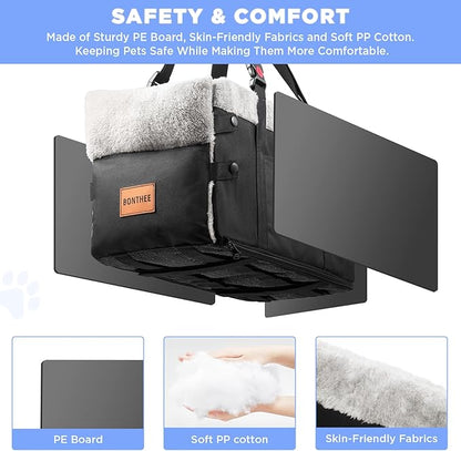 Center Console Dog Car Seat for Small Dogs,Washable Foldable Console Booster Seat for Puppy Car Seat with Safe Protection Hooks Adjustable Straps and Storage Pocket Pet Up to15lbs