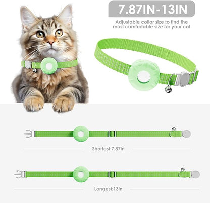 Smart Cat GPS Tracker, Cat GPS Tracker Compatible with Apple Find My App (Only iOS), No Monthly Fee, Waterproof (White Tracker, Green Cat Collar)