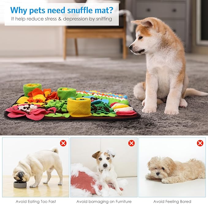 AMIR Snuffle Mat for Dogs, Dog Snuffle Mat for Encourages Natural Foraging Skills, Slow Eating, Stress Relief and Training, Small Sniff Mat for Dogs, Dog Puzzle Toys, 15 inch Brown