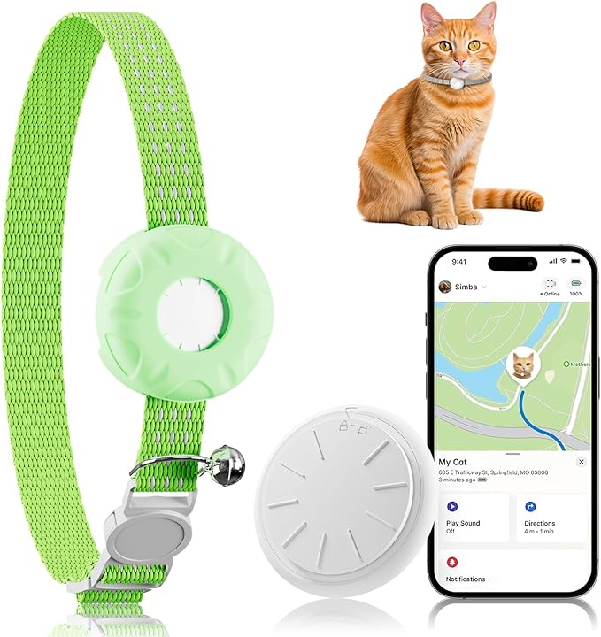 Cat Tracker, MINI GPS Tracker for Cats, Compatible with Apple Find My App(Only iOS), No Monthly Fee Pet Tracker, Real-Time Tracking, Smart Alerts