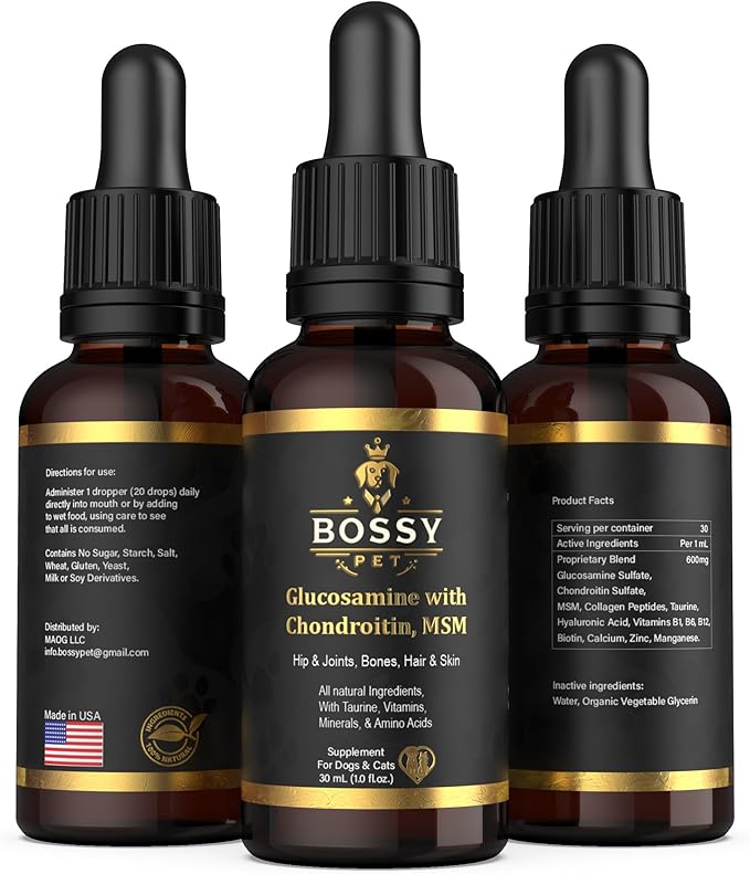 Liquid Glucosamine for Dogs & Cats - Advance Joint Support Supplement - Supplement with Chondroitin, MSM, Hyaluronic Acid, Biotin, Collagen Peptides & Taurine - Max Potency