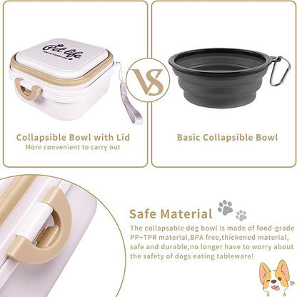 Collapsible Dog Water Bowl, Portable Dog Bowl for Traveling, 2-in-1 Pet Food and Water Feeder - Travel Dog Bowls with Lid for Walking, Traveling, Camping and Hiking