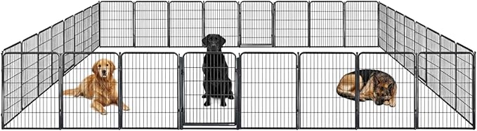 Outdoor Dog Playpen - 40 inch, 32 Panels for Medium and Large Size Dogs - Heavy Duty Metal Pet Fence with Black Anti-Rust Coating - Portable Exercise Play Pen for RV, Camping, and Yard