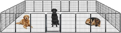 Outdoor Dog Playpen - 40 inch, 32 Panels for Medium and Large Size Dogs - Heavy Duty Metal Pet Fence with Black Anti-Rust Coating - Portable Exercise Play Pen for RV, Camping, and Yard