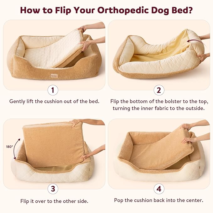 Cooling Orthopedic Dog Bed Medium Size Dogs - Memory Foam for Joint Pain & Arthritis, Comfort Pet Bed w/Washable Removable Cover & Waterproof Liner, Dog Couch w/Raised Bolster & Non-Slip Base