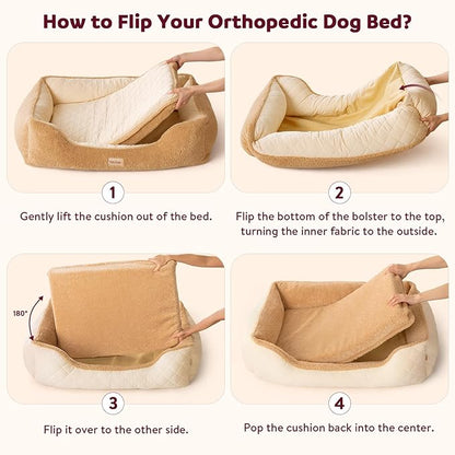 Cooling Orthopedic Dog Bed Medium Size Dogs - Memory Foam for Joint Pain & Arthritis, Comfort Pet Bed w/Washable Removable Cover & Waterproof Liner, Dog Couch w/Raised Bolster & Non-Slip Base