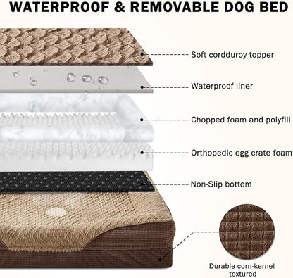 INVENHO Orthopedic Dog Beds Large Sized, XL Washable Egg-Crate Memory Foam Dog Couch with Washable Removable Cover, Waterproof Lining and Nonskid Bottom