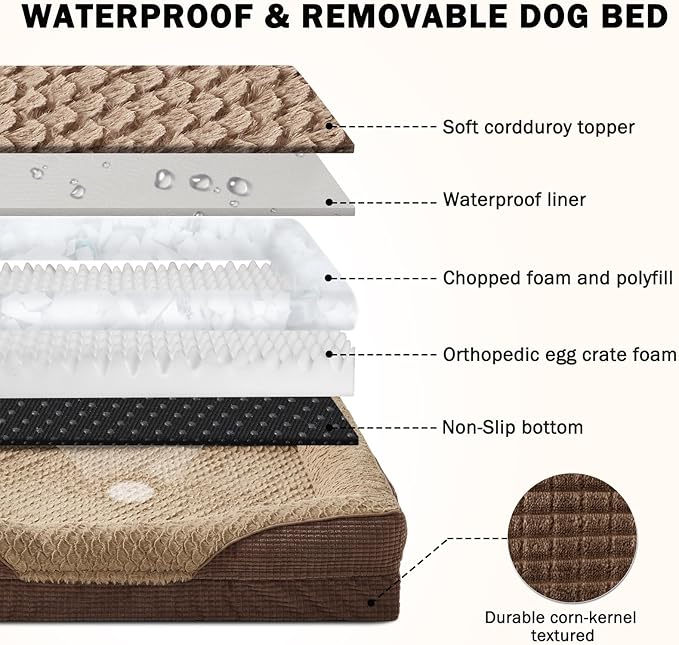 INVENHO Orthopedic Dog Bed Medium Size, Washable Egg-Crate Memory Foam Dog Couch Bed with Washable Removable Cover, Waterproof Lining and Nonskid Bottom
