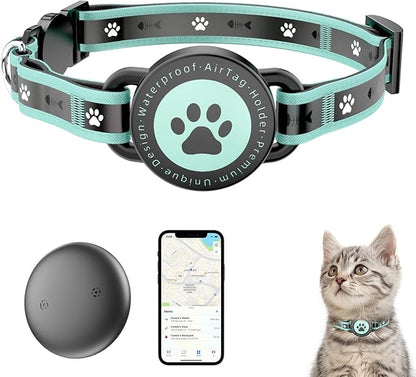 GPS Cat Tracker Collar(iOS & Android), Bluetooth Mini GPS Dog Tracker, Smart Pet Activity Tracker, No Monthly Fee, Work with Apple Find My & Google Find Hub, Finder Tag for Pets,Items 1P Green