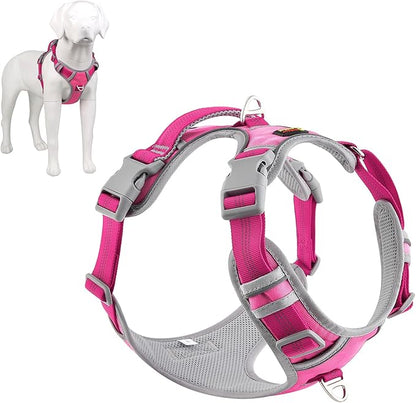 Plutus Pet No Pull Dog Harness, Release at Neck, Reflective Adjustable Dog Vest Harness, Easy Control Handle for Walking, for Small Medium Large Dogs, Hot Pink, L