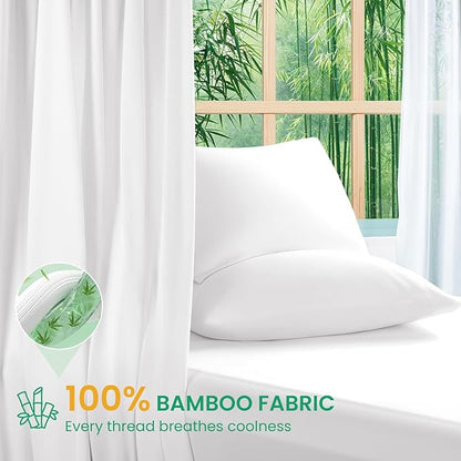 SONORO KATE 100% Viscose Derived from Bamboo_Sheets Queen Size, Ultra Breathable & Cooling Bed Sheets for Hot Sleepers, Hotel Luxury Silky Bedding Sheets, 16" Deep Pocket - 4PC (White,Queen)