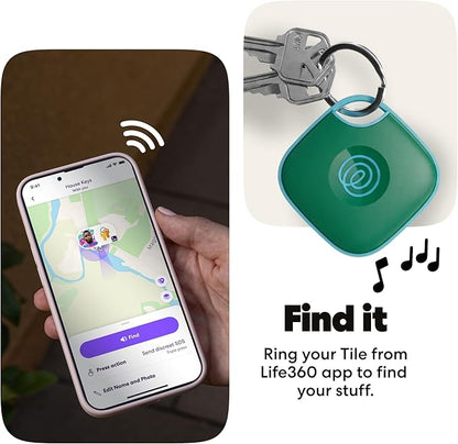 Life360 Tile - Bluetooth Tracker, Keys Finder and Item Locator for Keys, Bags and More. Phone Finder. Both iOS and Android Compatible. 1-Pack (Green Surf)