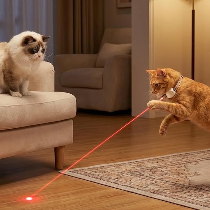 Walfront Cat Toys, Automatic Interactive Brown Light Collar, USB Rechargeable Adjustable 9.1–13.4in, 2 Modes & 41° Angle, Hands-Free Indoor Chase for Cats & Kittens, Fun Play